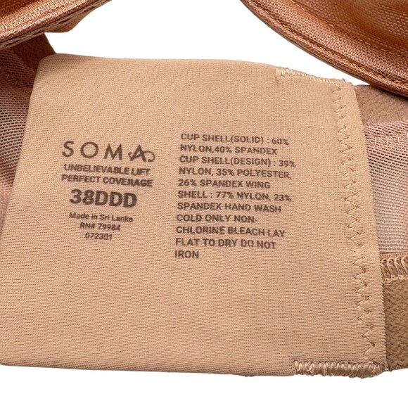 Soma Unbelievable Lift Perfect Coverage Bra 38DDD Nylon/Spandex Nude - Picture 4 of 4